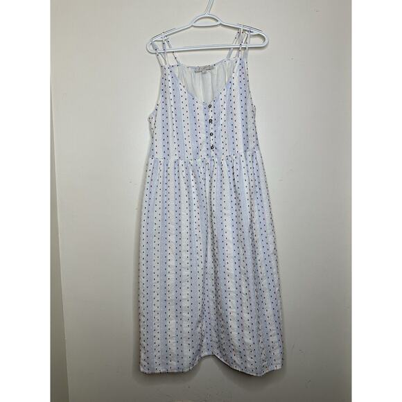 LOFT Dresses & Skirts - Loft Patriotic Swiss Dot Cotton Clip Strappy Button Midi Dress Sz 14 MSRP $120